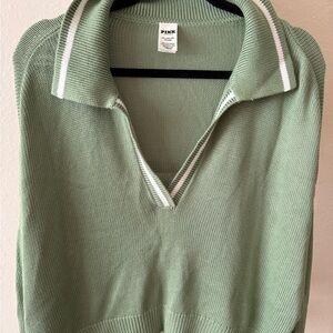 PINK Victoria's Secret Sage Collared Cropped Sweater